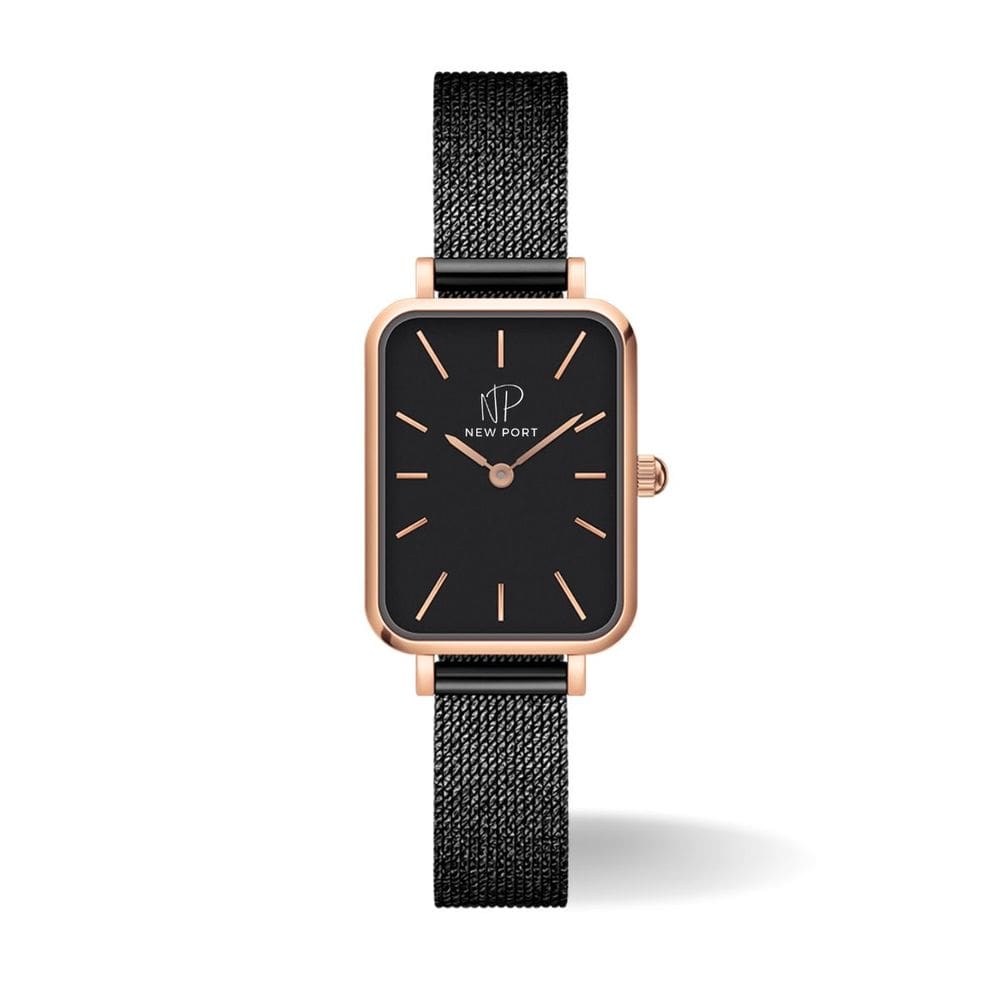 Relógio Feminino Quadrado Preto Rosê Vermont Full Black minimalista New Port