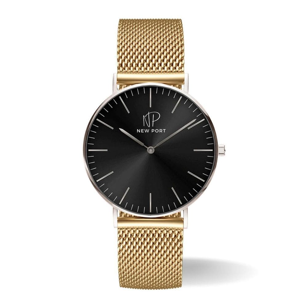 Relógio Masculino Dourado fundo preto minimalista 40mm New Port