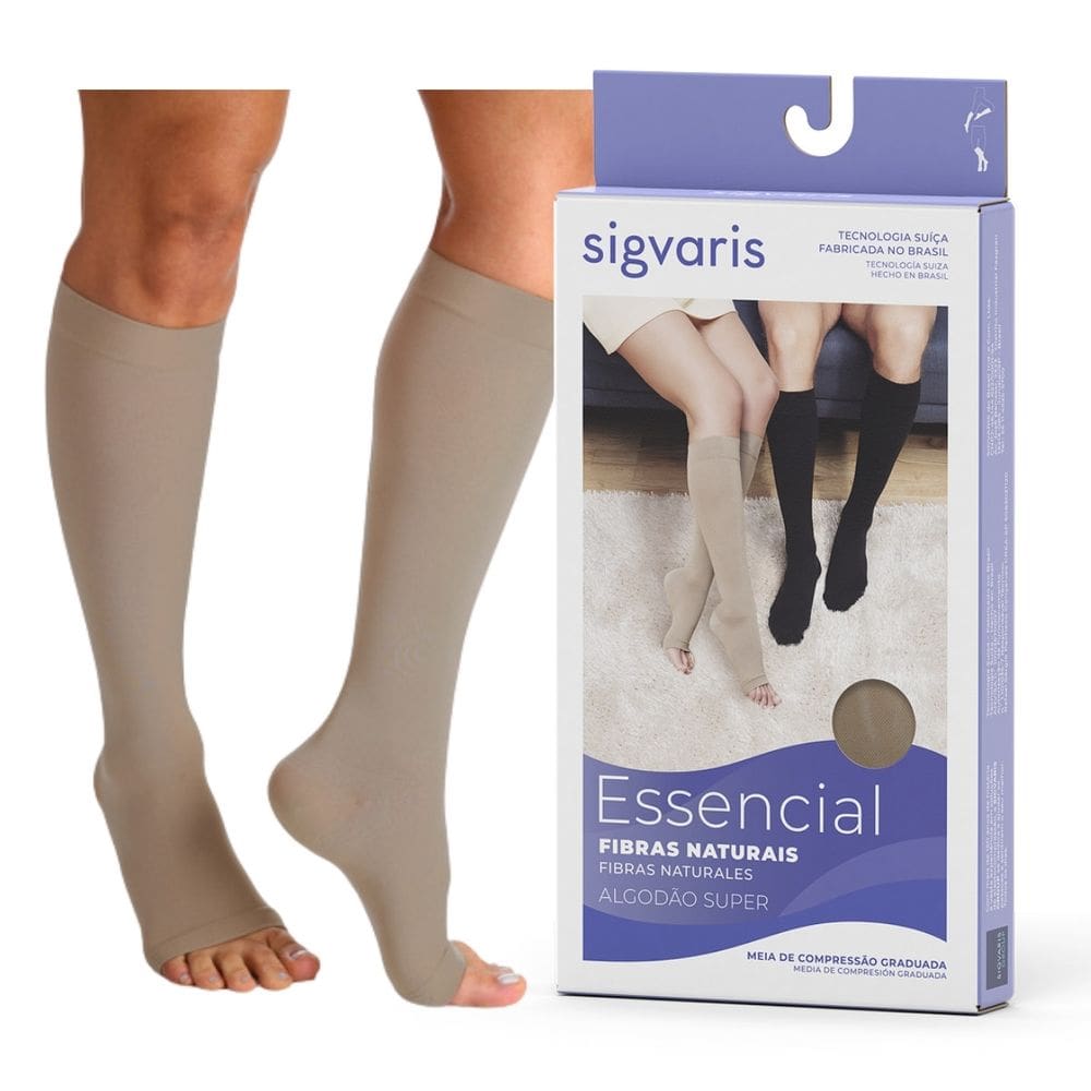 Meia 3/4 Sigvaris Algodão Super 30-40mmhg Ponteira Aberta - Bege