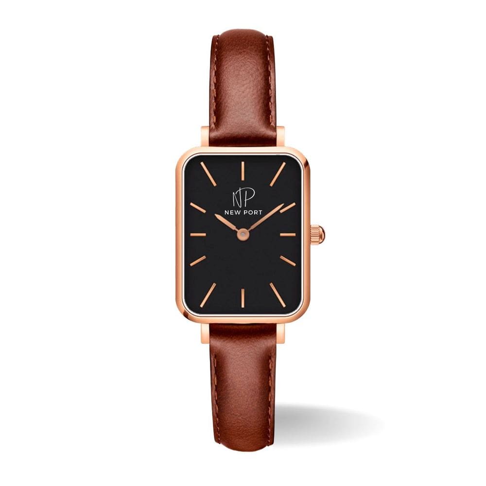 Relógio Feminino Quadrado Rose Fundo Preto Piermont minimalista New Port