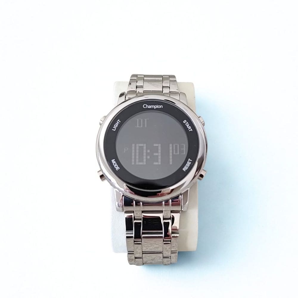 Relógio Digital Feminino Champion Prata Cor do fundo Preto