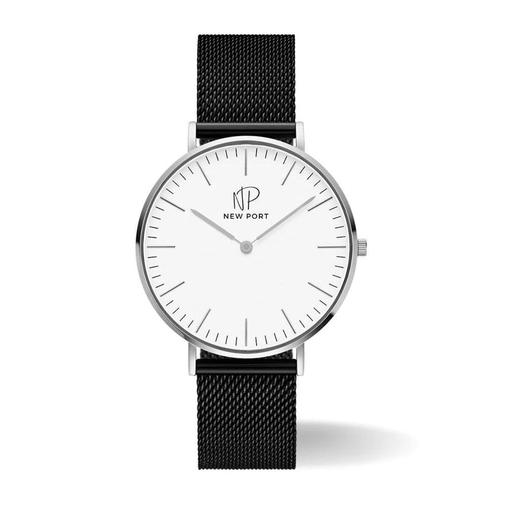 Relógio Masculino prata minimalista pulseira preta 40mm New Port