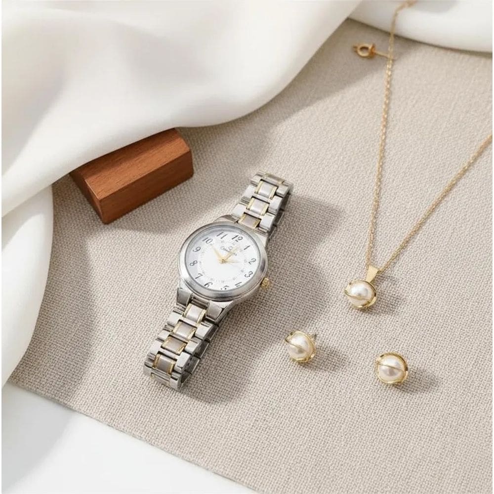 Kit Relógio feminino prata 28 mm Champion