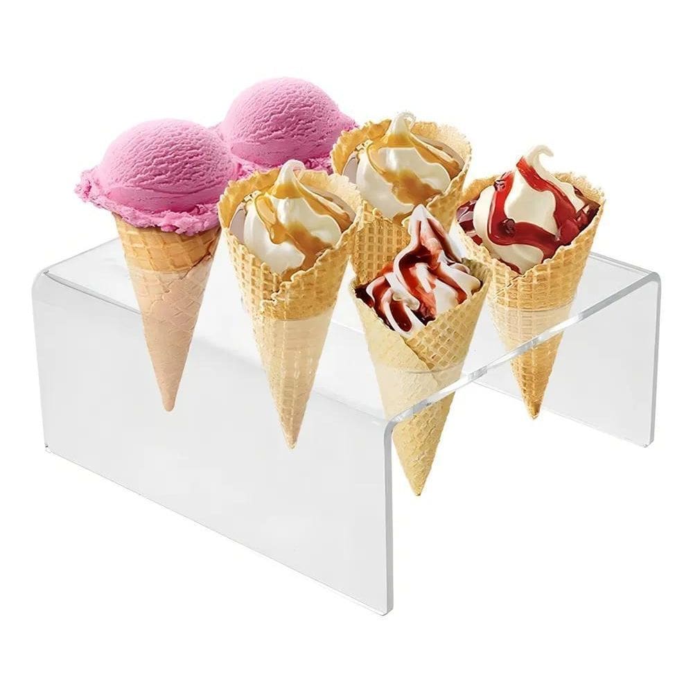 2X Suporte Temaki Pizza Cone Sorvete Acrílico 6 Cones Cor Tr
