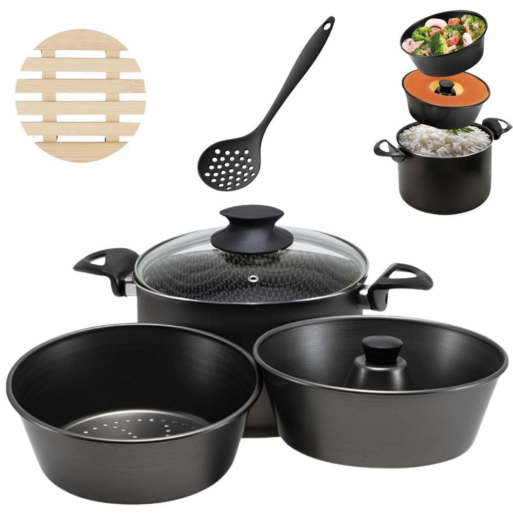 Panela 3 Em 1 Antiaderente 3,9L + 02 Descansos + Escumadeira