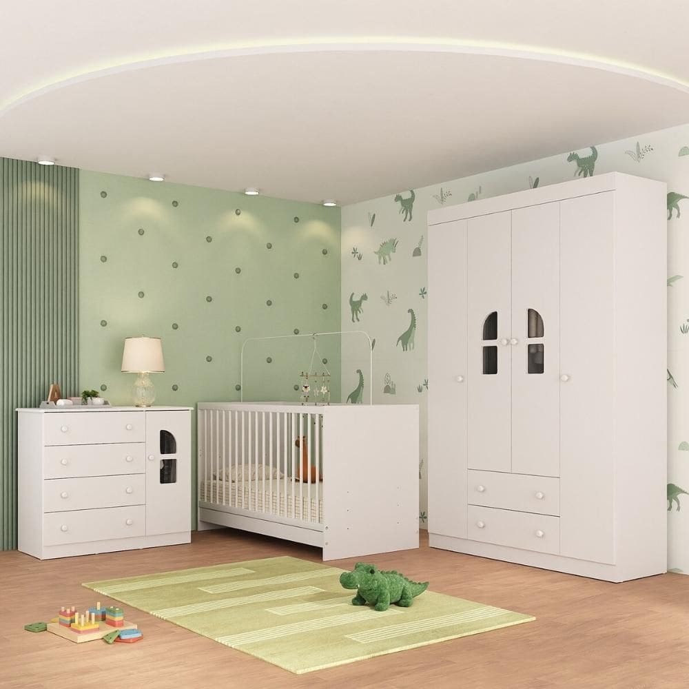 Quarto de Bebê Completo com Berço 3 em 1 para Colchão 130x60cm Amora Multimóveis MP4549