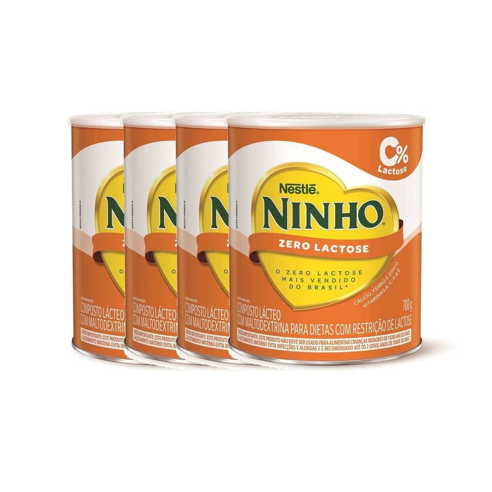 Kit 4 Ninho Composto Lácteo Zero Lactose Lata 700g