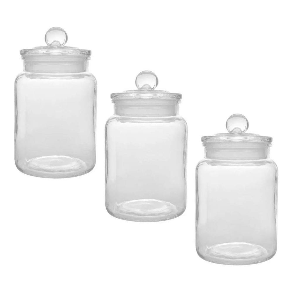 Kit 3 Potes Porta Mantimento Vidro Arena 1,6L Com Tampa