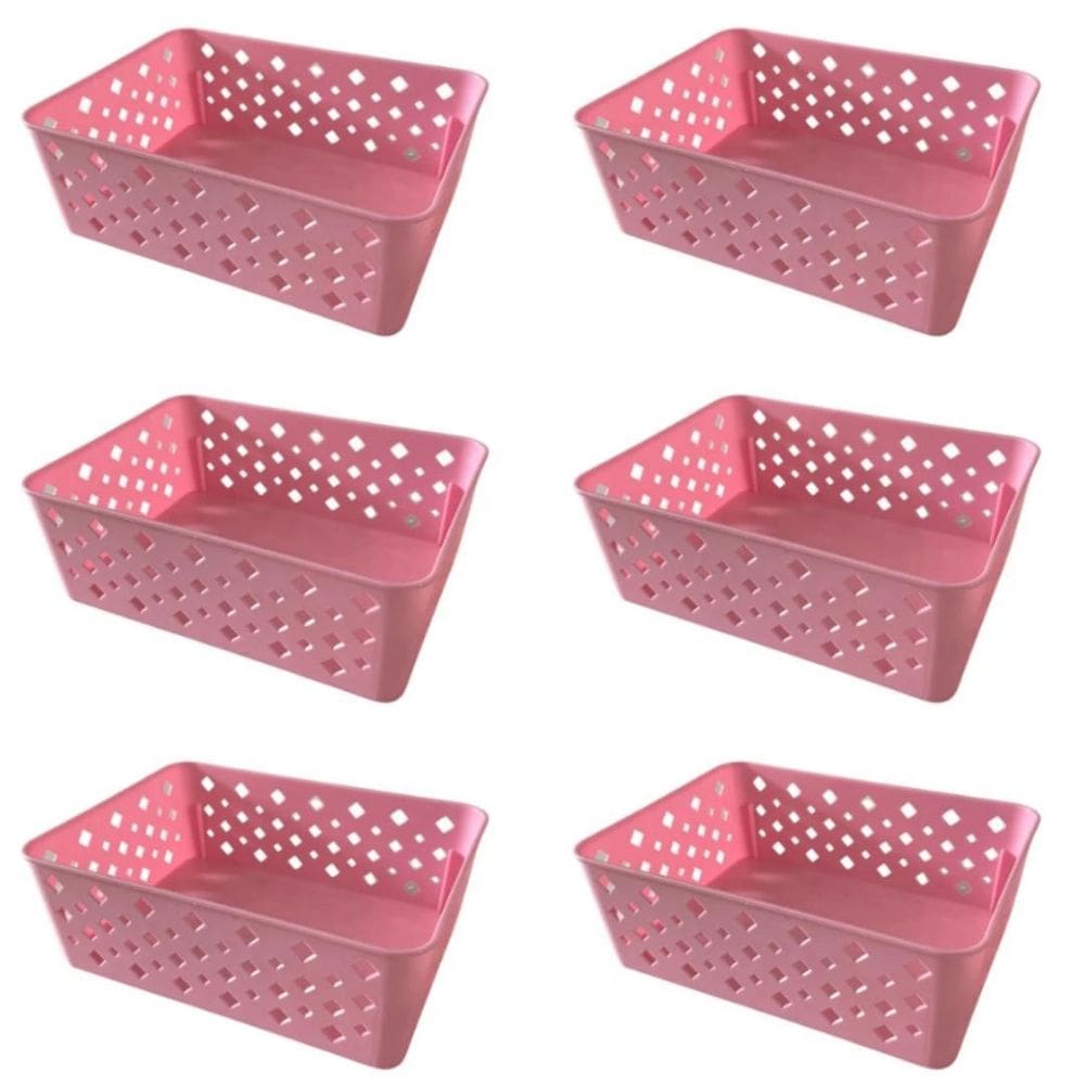 Kit 6 Cestos Organizadores Rosa Multiuso Médio Empilhável