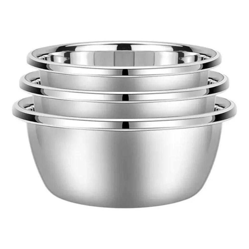 2X Bowl Inox Tigela Conjunto 3 Pçs Vasilha Fundo 22Cm Grosso