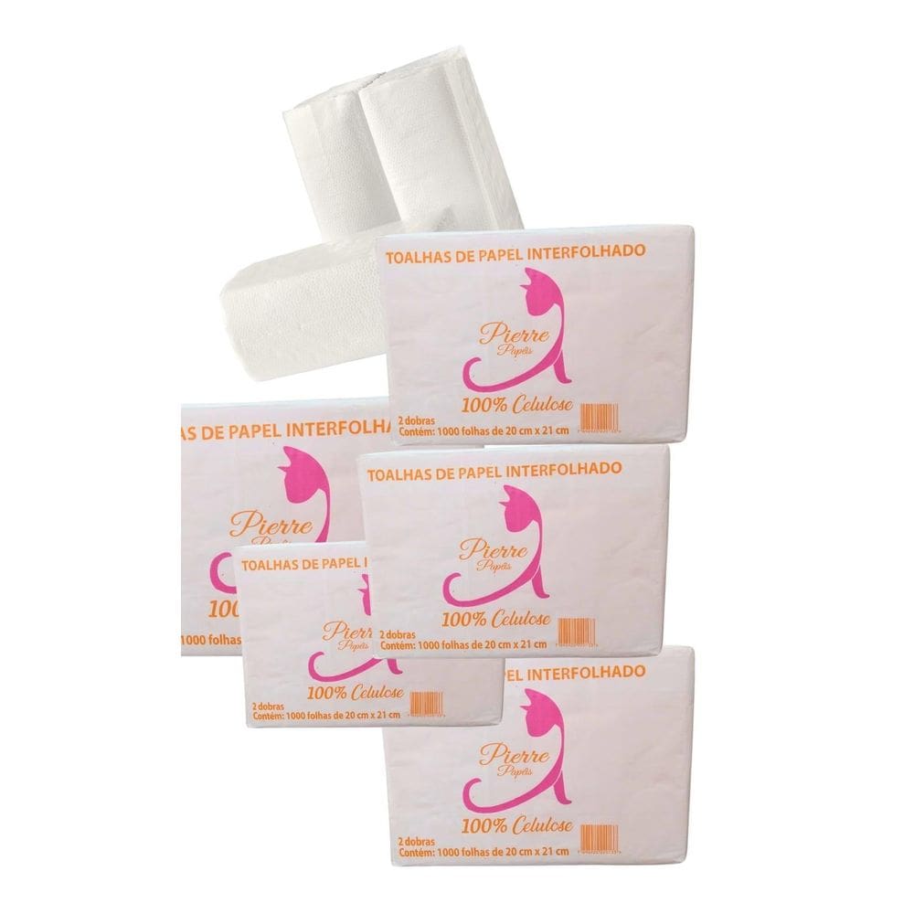 5 Pacotes Papel Toalha Interfolha 2 Dobras 20X21 5000 Folhas