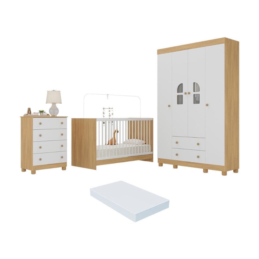Quarto de Bebê Completo com Berço 3 em 1 com Colchão Incluso Nina Multimóveis MP4570