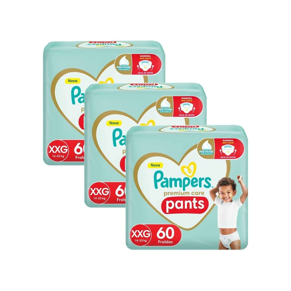 Kit 3 Fralda Infantil Pampers Premium Care Pants Tamanho XXG 60 Unidades Descartáveis