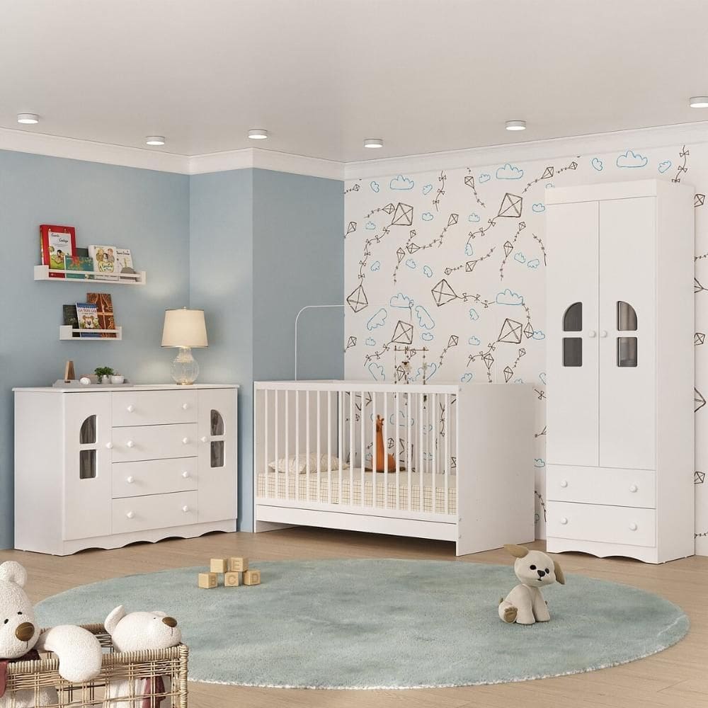 Quarto de Bebê Completo com Berço 3 em 1 para Colchão 130x60cm Liz Multimóveis MP4563