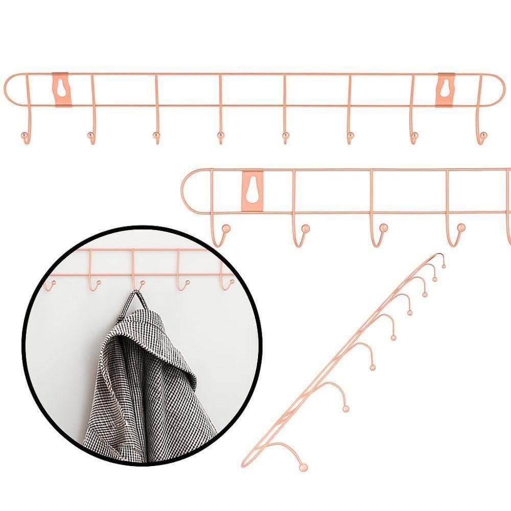 Cabideiro Metálico De Parede Com 8 Ganchos – Rose Gold Elegante E Multifuncional