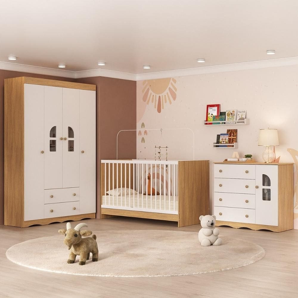 Quarto de Bebê Completo com Berço 3 em 1 para Colchão 130x60cm Liz Multimóveis MP4551