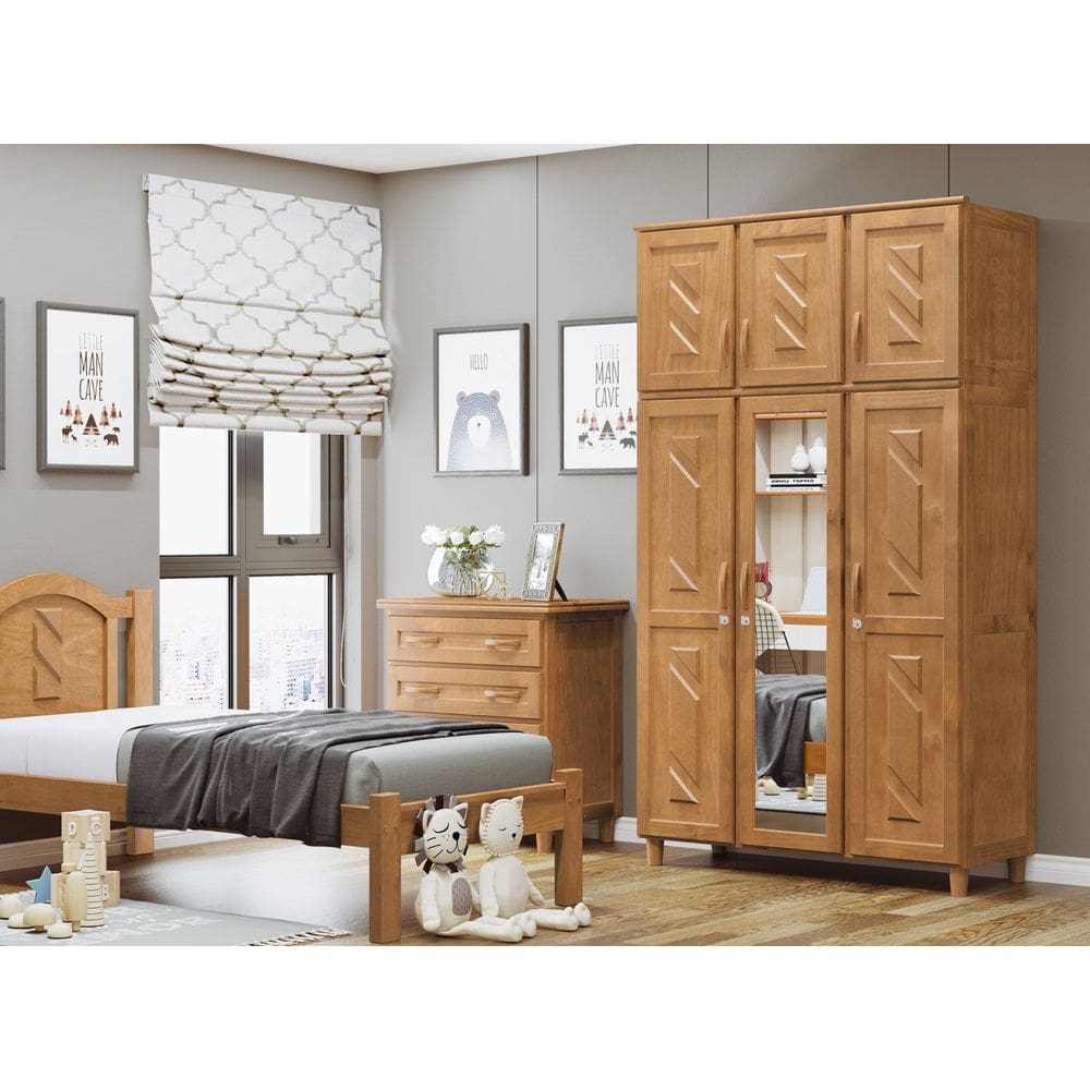 Guarda-Roupa Solteiro 6 Portas 3 Gavetas Internas com Espelho Grécia em Madeira - Cavazotto