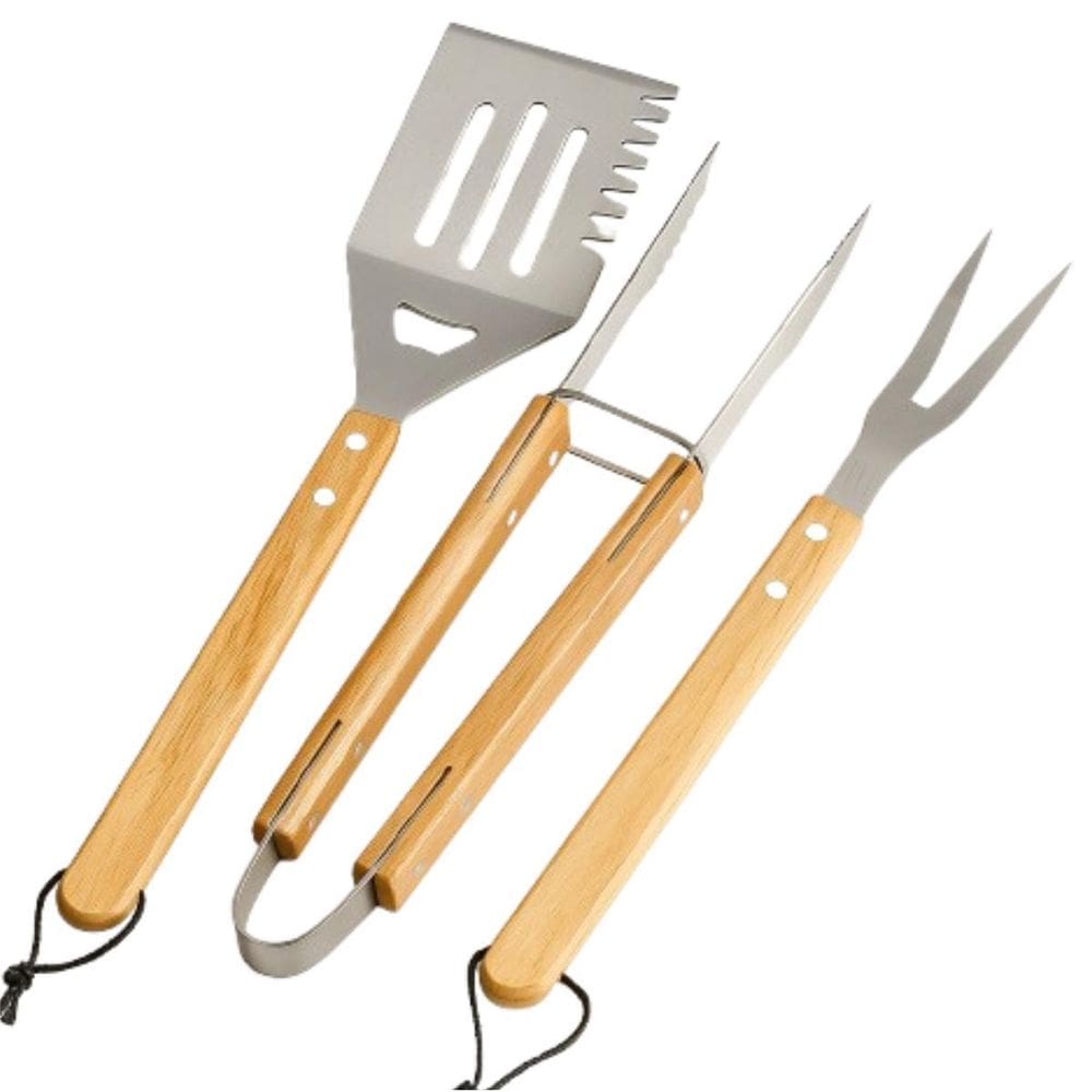 Kit Churrasco Garfo Espatula Pegador De Carne Bbq Aço Inox