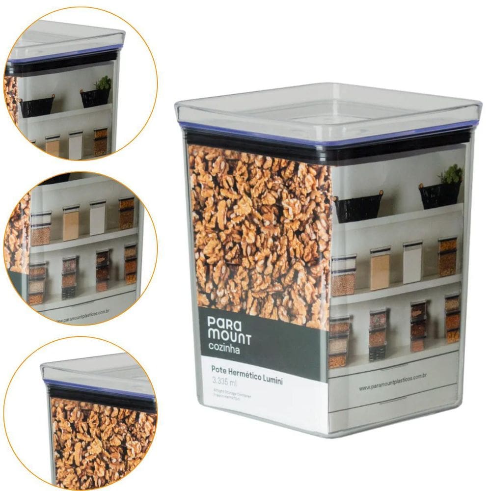 Pote Para Alimentos Tampa Hermética Quadrada 3335Ml Bpa Free