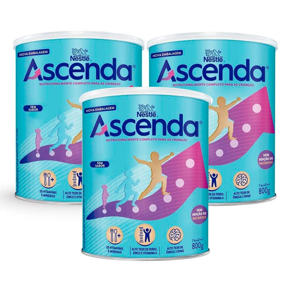 Kit 3 Suplemento Alimentar Nestlé Ascenda Sem Sabor 800g