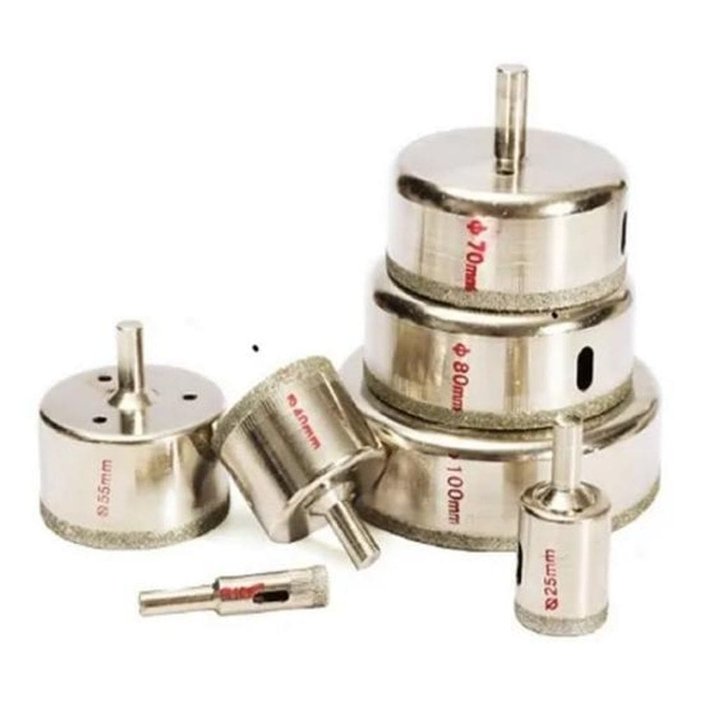 Kit 7 Brocas Diamantadas Serra Copo Vidro Mármore 10/25/40/5