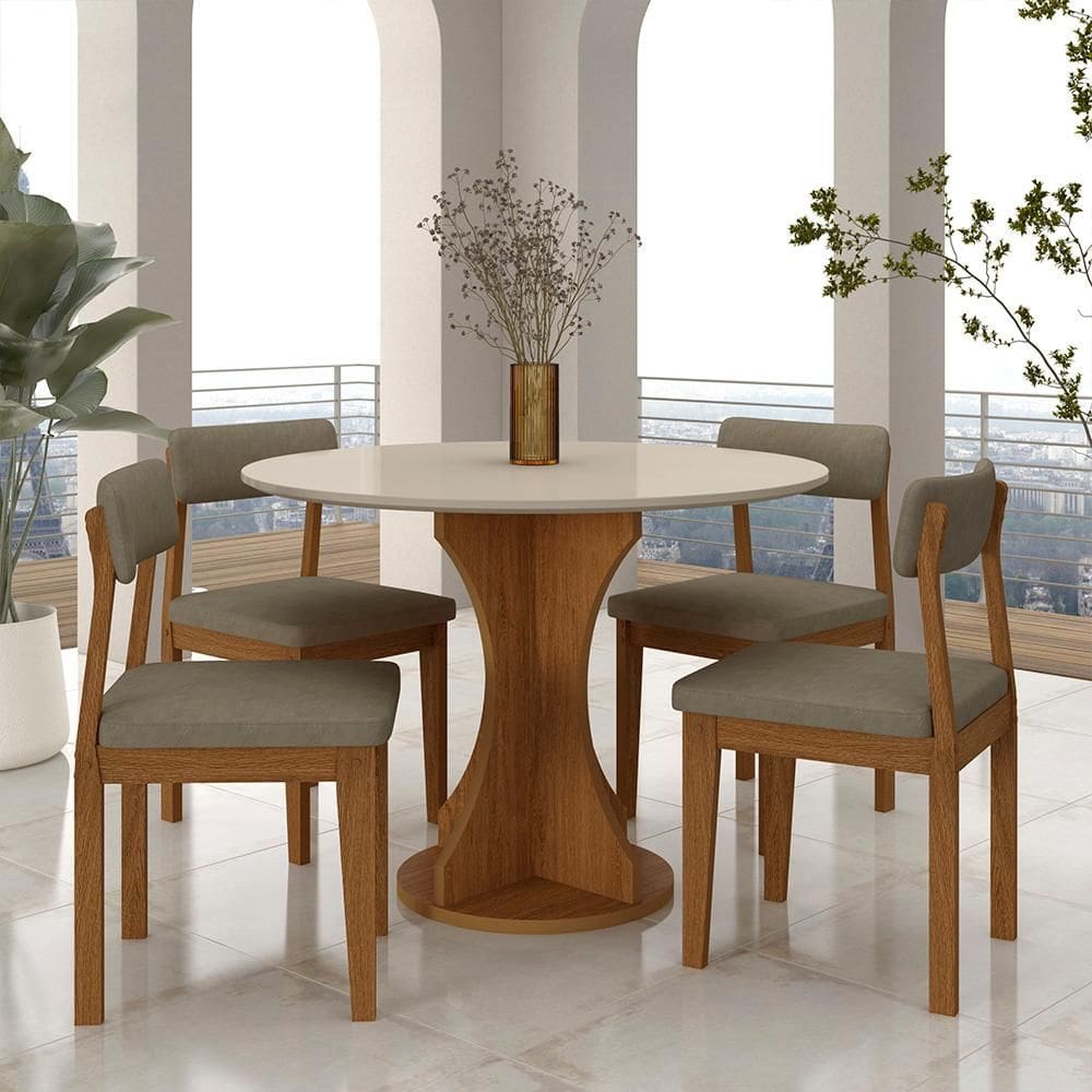 Mesa Redonda Cosença Com 4 Cadeiras Estofadas Fre/off/s.capuccin - M.a
