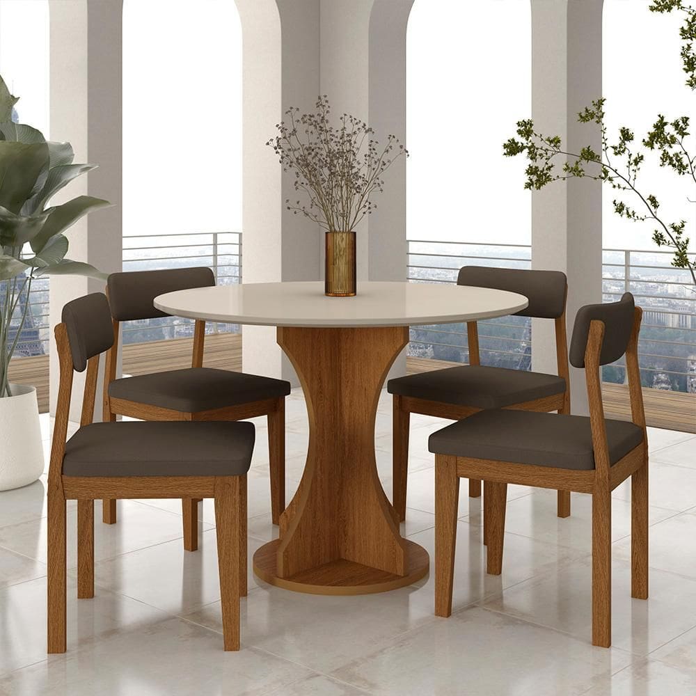 Mesa Redonda Cosença Com 4 Cadeiras Estofadas Fre/off/s.marrom - M.a