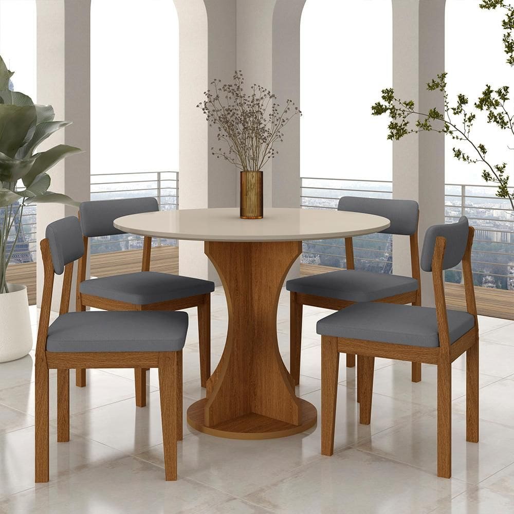 Mesa Redonda Cosença Com 4 Cadeiras Estofadas Fre/off/s.cinza - M.a