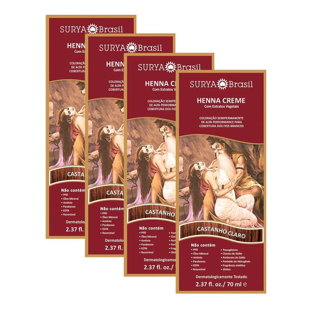 Kit 4 Henna Creme Surya Brasil Castanho Claro Kit