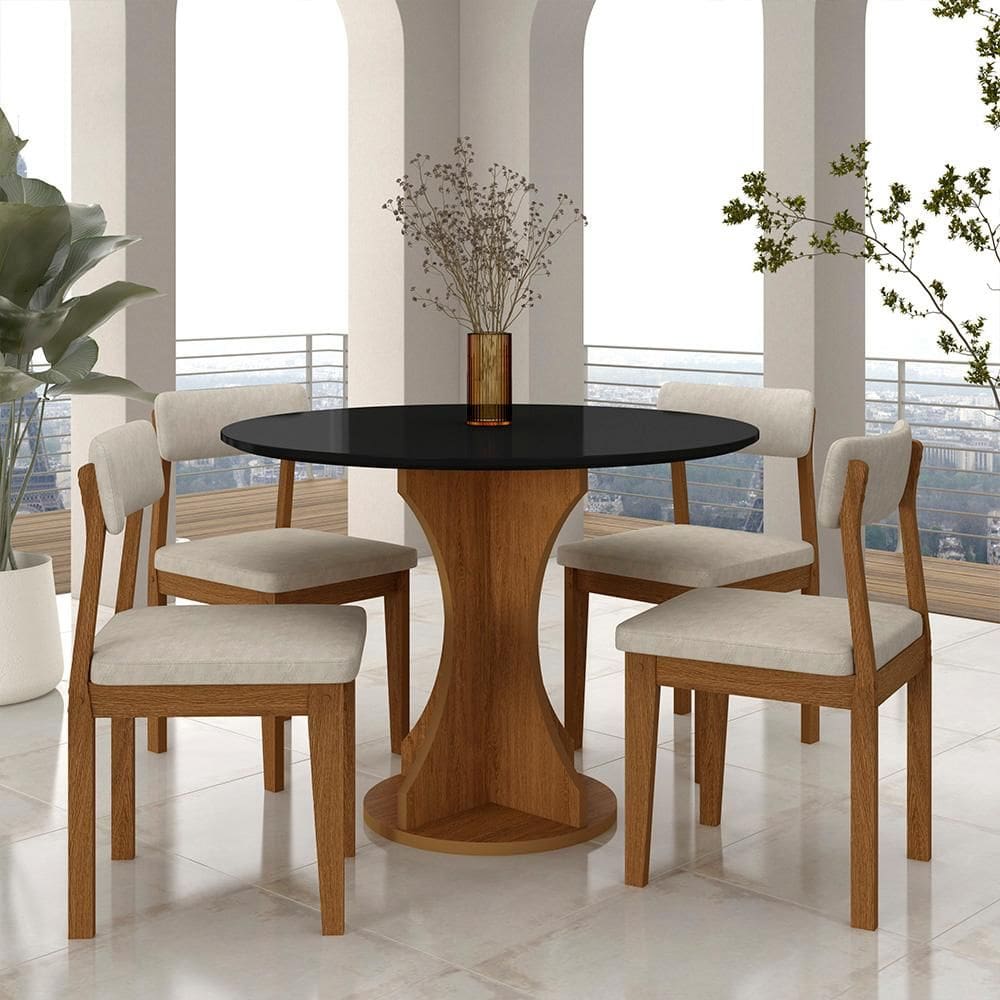 Mesa Redonda Cosença Com 4 Cadeiras Estofadas Fre/pto/s.bege - M.a