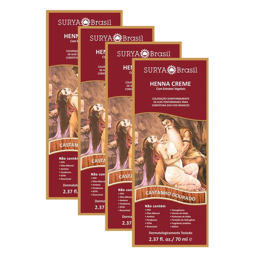 Kit 4 Henna Creme Surya Brasil Castanho Dourado Kit