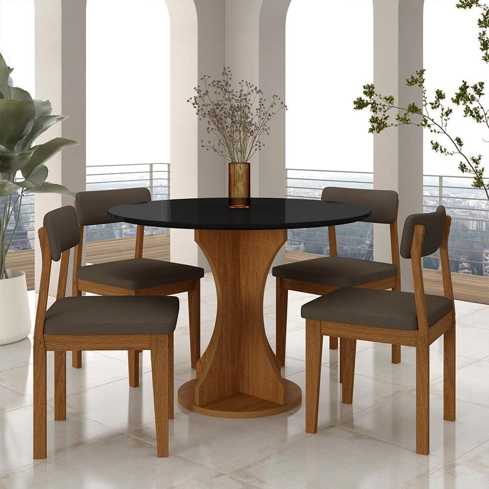 Mesa Redonda Cosença Com 4 Cadeiras Estofadas Fre/pto/s.marrom - M.a