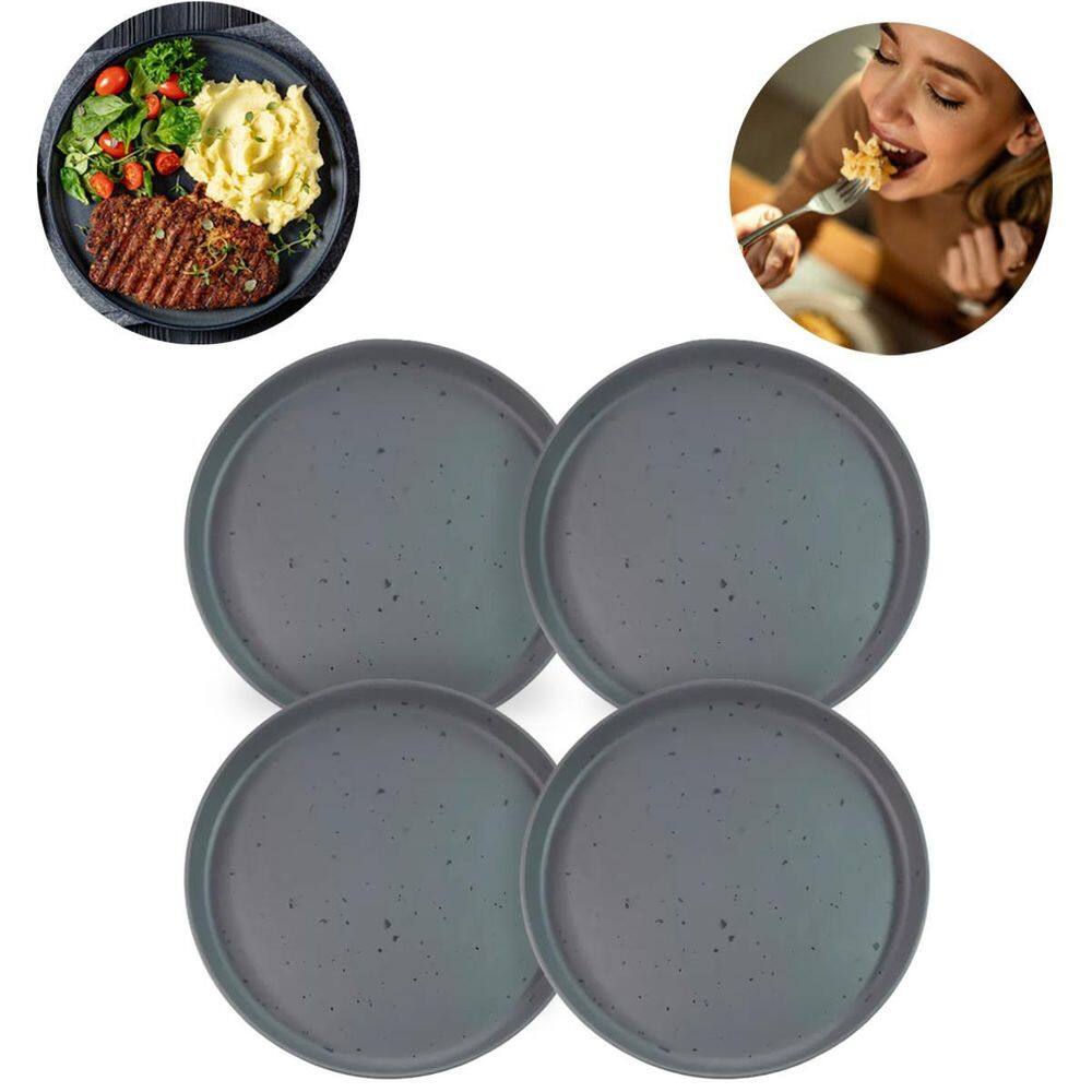 Kit 4 Pratos Mesa Orgânicos Cinza 27Cm Elegância Modernidade