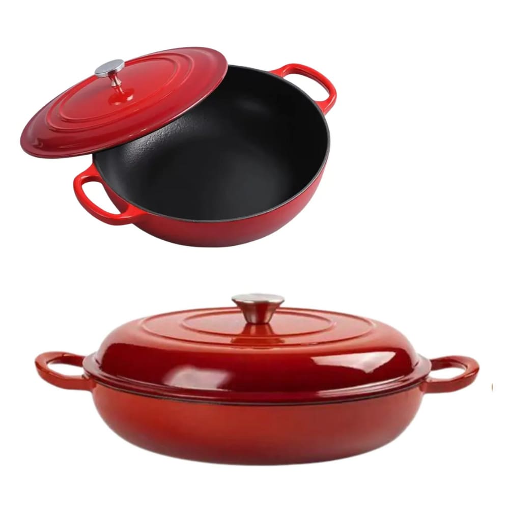 Wok de Ferro Fundido Esmaltada Vermelha 26cm