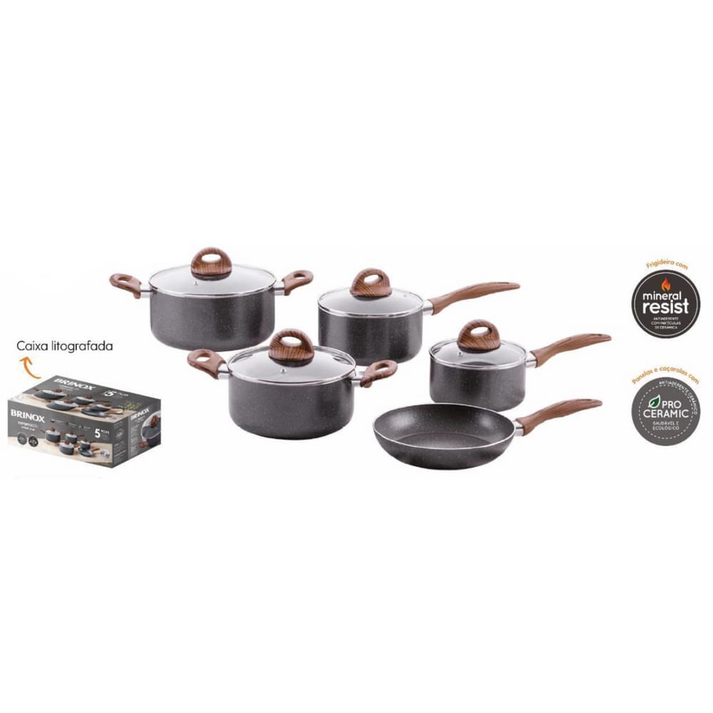 Jogo de panelas 6 Peças Granito Indução Brinox
