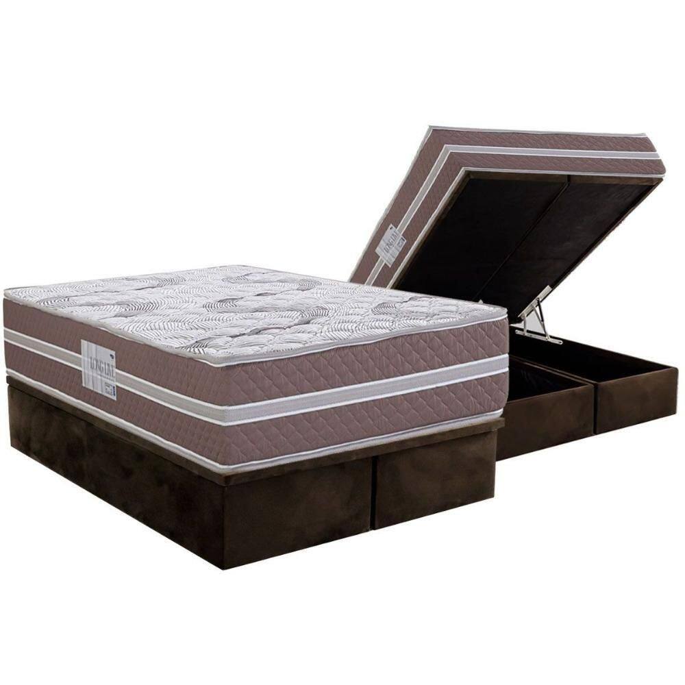 Cama Box Baú Queen: Colchão Espuma D33 Herval Long Live + Base Crc Suede Brown (158x198)