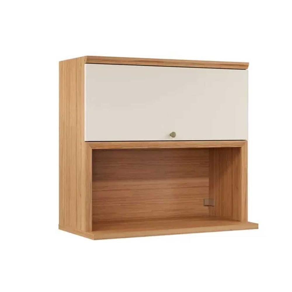 Armário Aéreo P- Cozinha Selene C- 1 Porta C- Nicho Microondas 80cm Jequitiba-off White Fosco - Linea