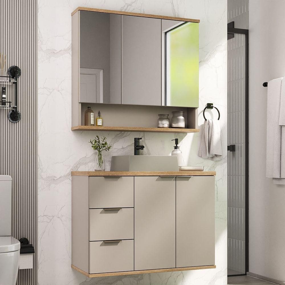 Conjunto De Banheiro Aqua 76cm Estilare Cnj4006 Nude/carvalho