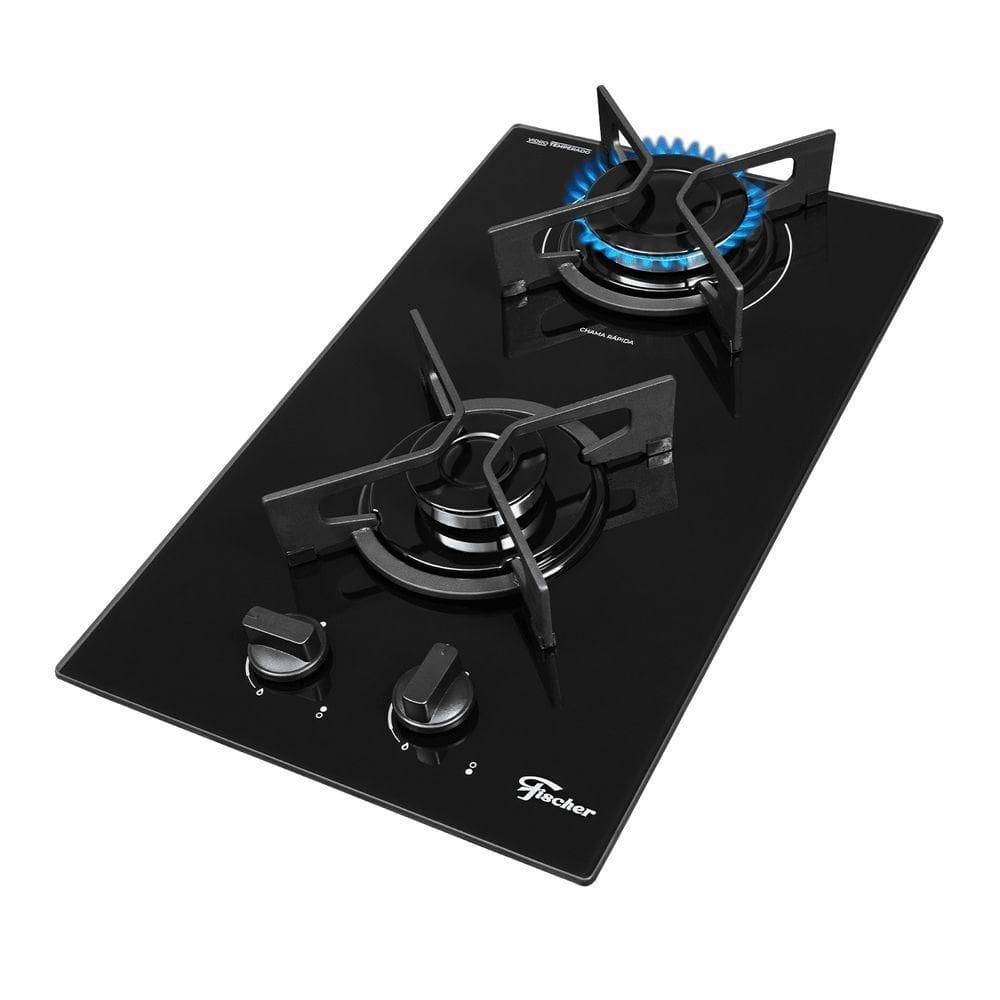 Cooktop A Gás Fischer 2 Bocas Fit Line Trempe Iron Bivolt