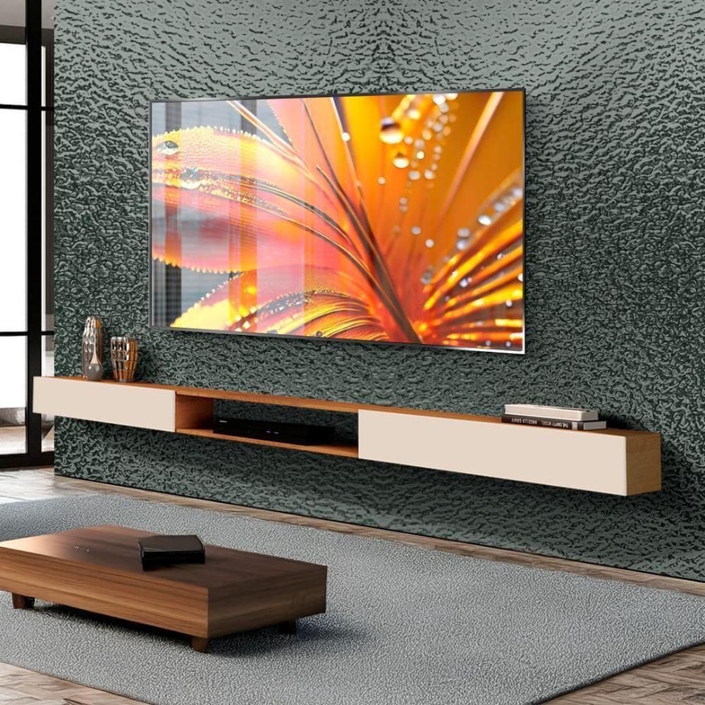 Nicho Rack Suspenso 2 Portas Nature Off White Versátil Repleta