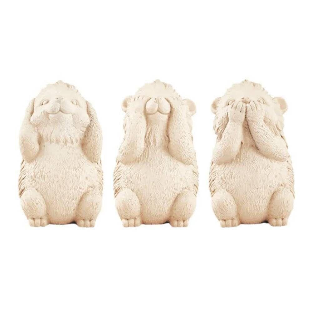 Kit 3 Esculturas Porco Espinho Em Cimento Mart