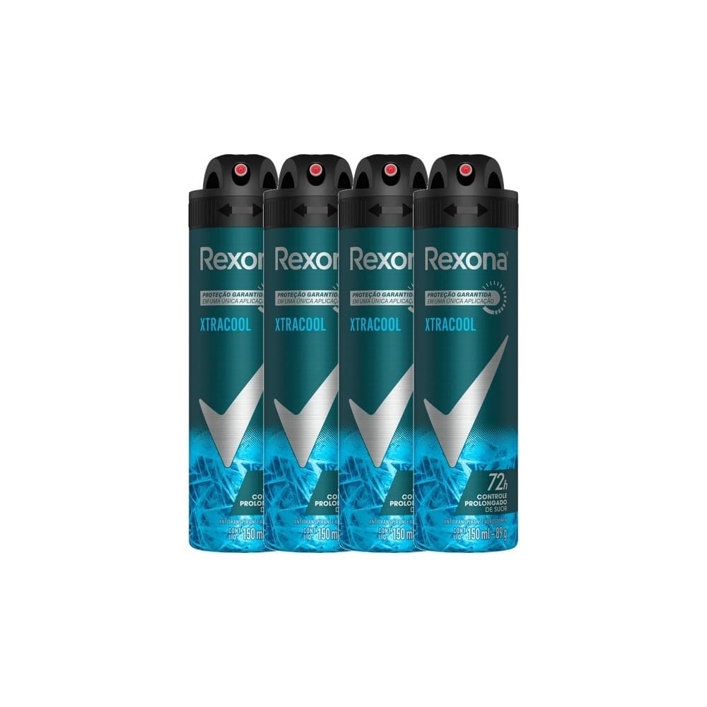 Kit 4 Desodorante Antitranspirante Aerosol Masculino Rexona Extracool 72 horas 150ml