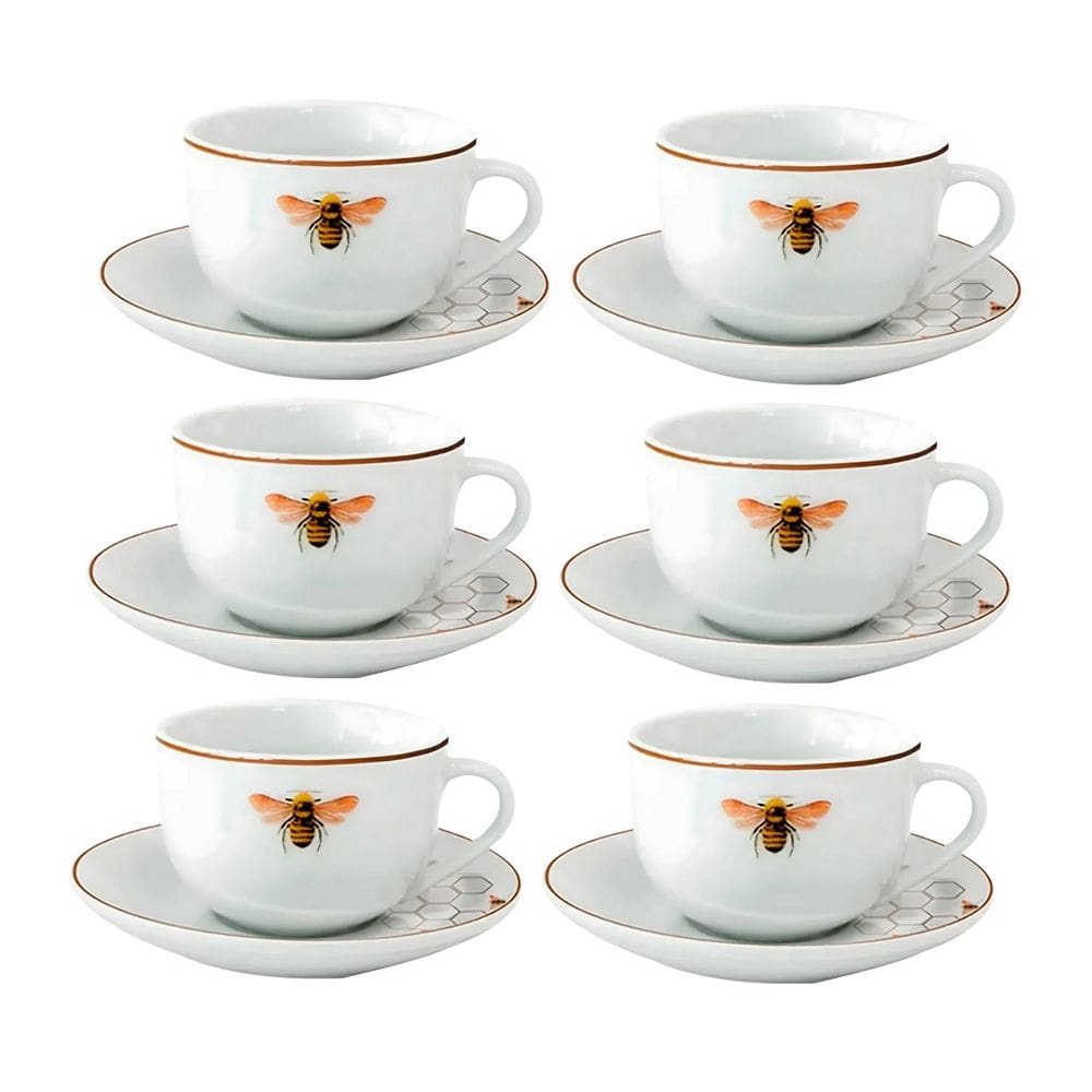 Jogo De Xicaras De Café 80Ml Kit 6 Peças Abelha Porcelana