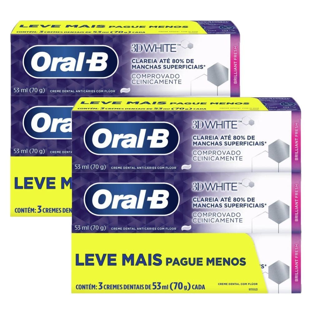 Kit 2 Creme Dental Oral-B 3D White Leve 3 Pague 2 com 70g cada