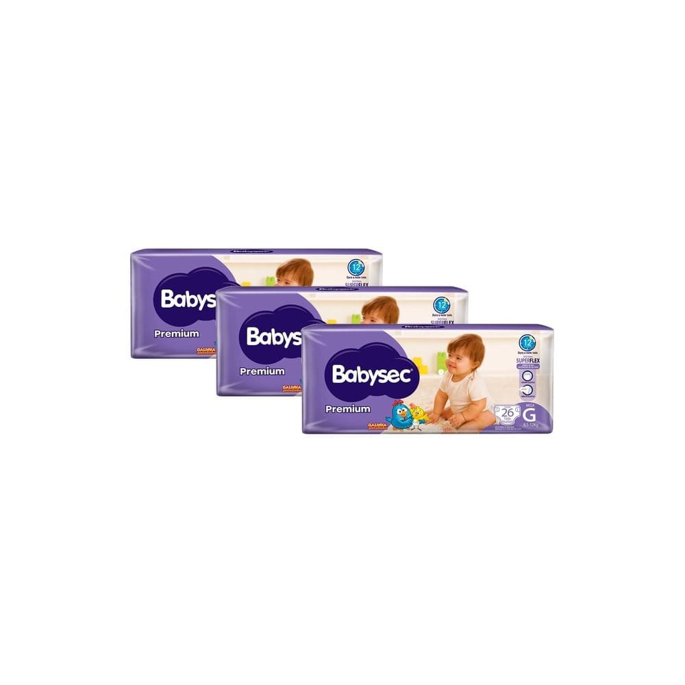 Kit 3 Fralda Babysec Premium Tamanho G Pacote Mega 26 Unidades Descartáveis