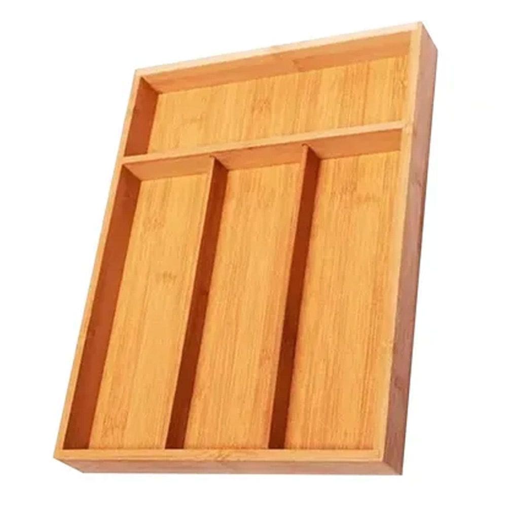 Porta Talheres Gaveta Em Bambu 4 Divisórias