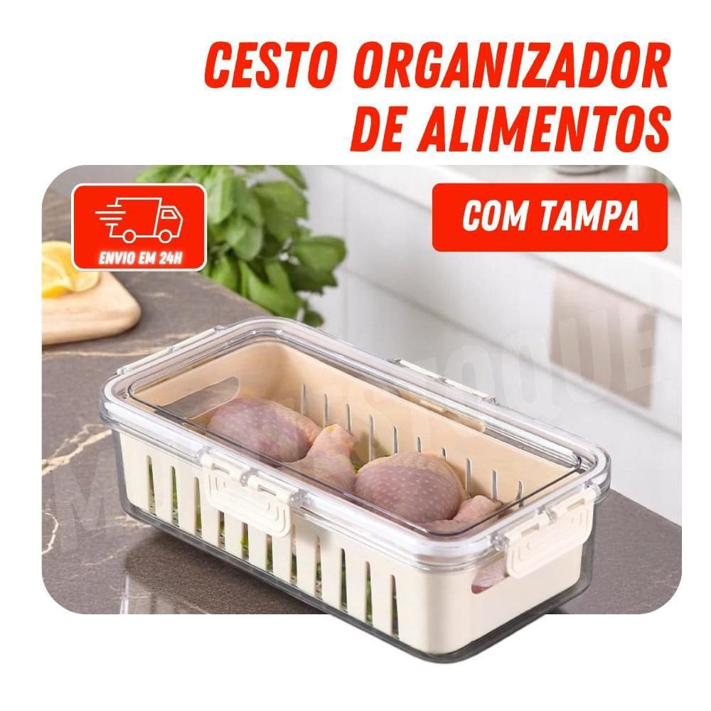 Organizador De Geladeira 3,7L Tampa De Acrílico E Drenagem