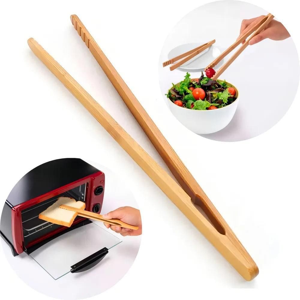10X Pegador De Salada Fritura Bambu 36Cm Multiuso Cozinha