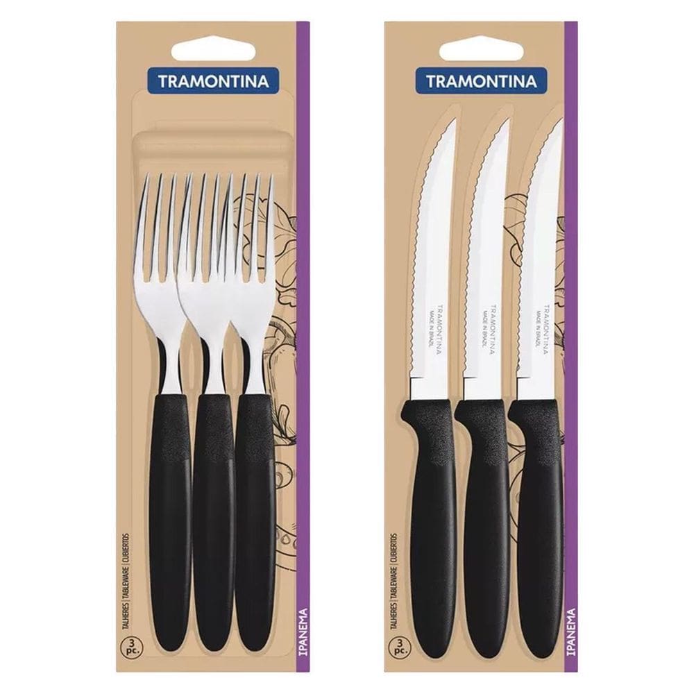 Jogo Garfos E Facas Ipanema Preto Com 6 Unidades Tramontina