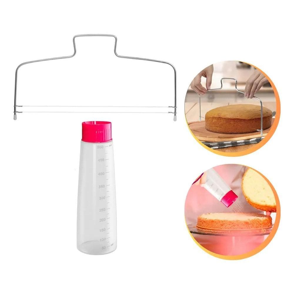 Kit Cortador Nivelador De Bolo + Bisnaga Para Umedecer Bolo